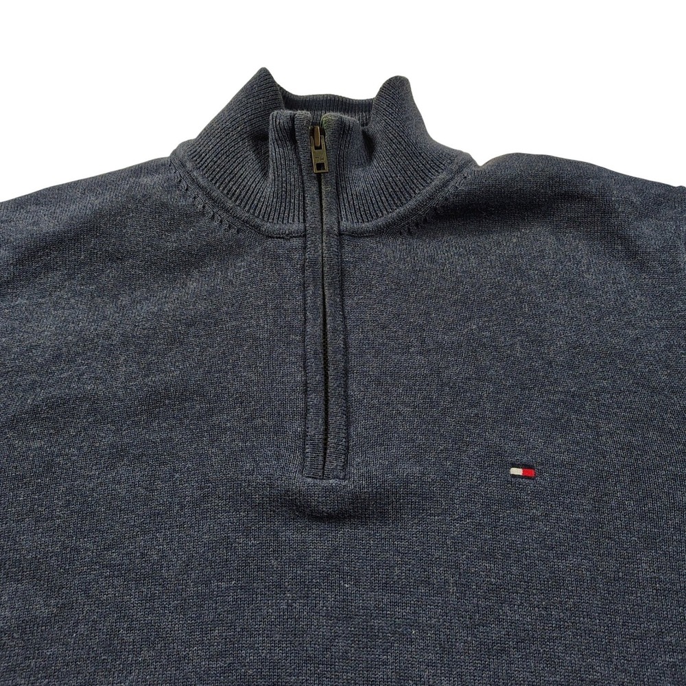 Tommy Hilfiger Mens XL Quarter Zip Sweater‎ Navy Blue Cotton Pullover
